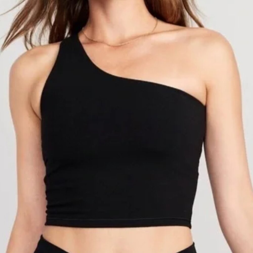 Old Navy Active Black One Shoulder PowerChill Athletic Crop Top Small